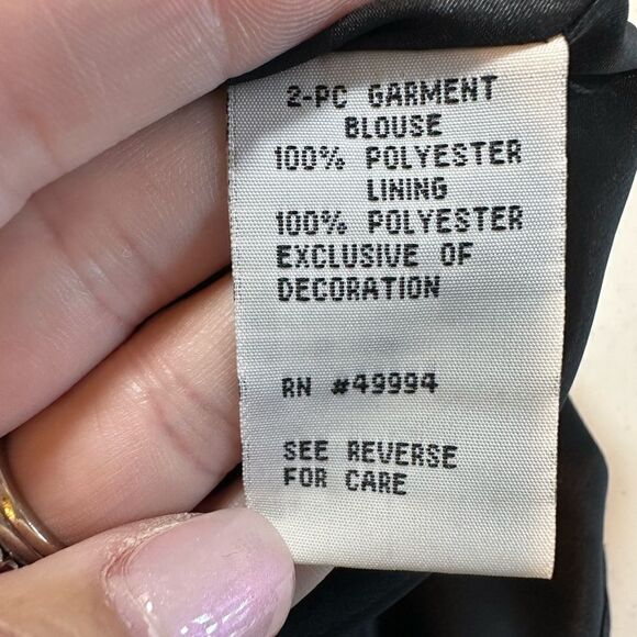 R&M Richards Black Evening Top Size 14 Sequined Sleeveless Chiffon Satin Top - Picture 15 of 16